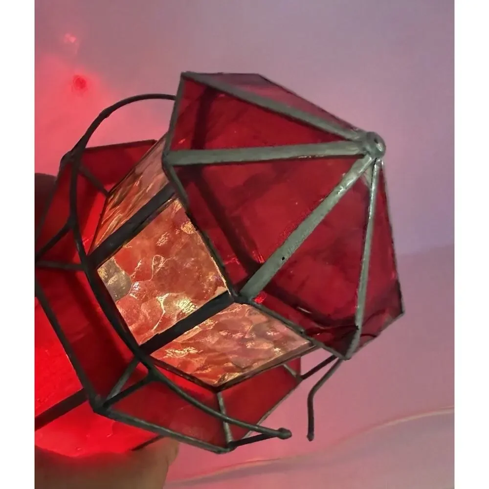 Vintage Tiffany Style Red Stained Glass Lighthouse Nautical Table Lamp 13”x4”